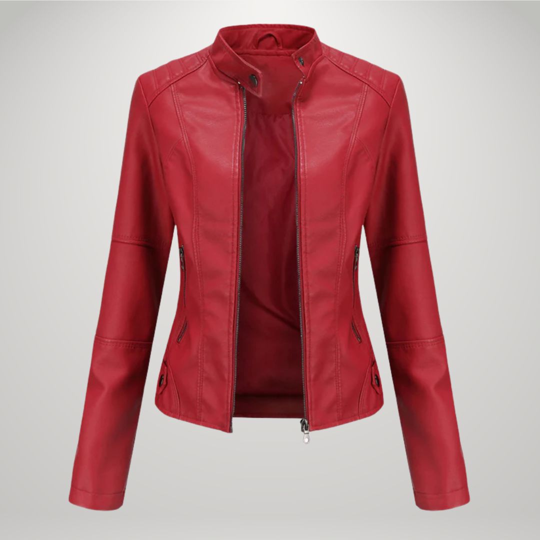 Veste femme cintrée en simili-cuir à col montant zippée 3