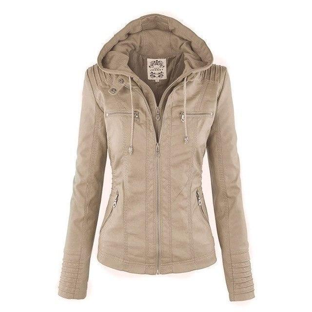 Veste femme en simili cuir et suédine longueur hanches à manches longues 4