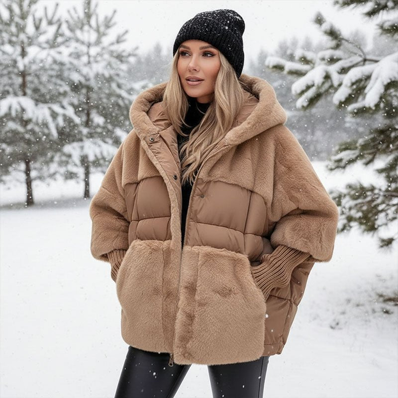 Veste matelassée femme à capuche oversize et doublure en fausse fourrure 5