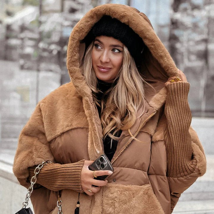 Veste matelassée femme à capuche oversize et doublure en fausse fourrure 6