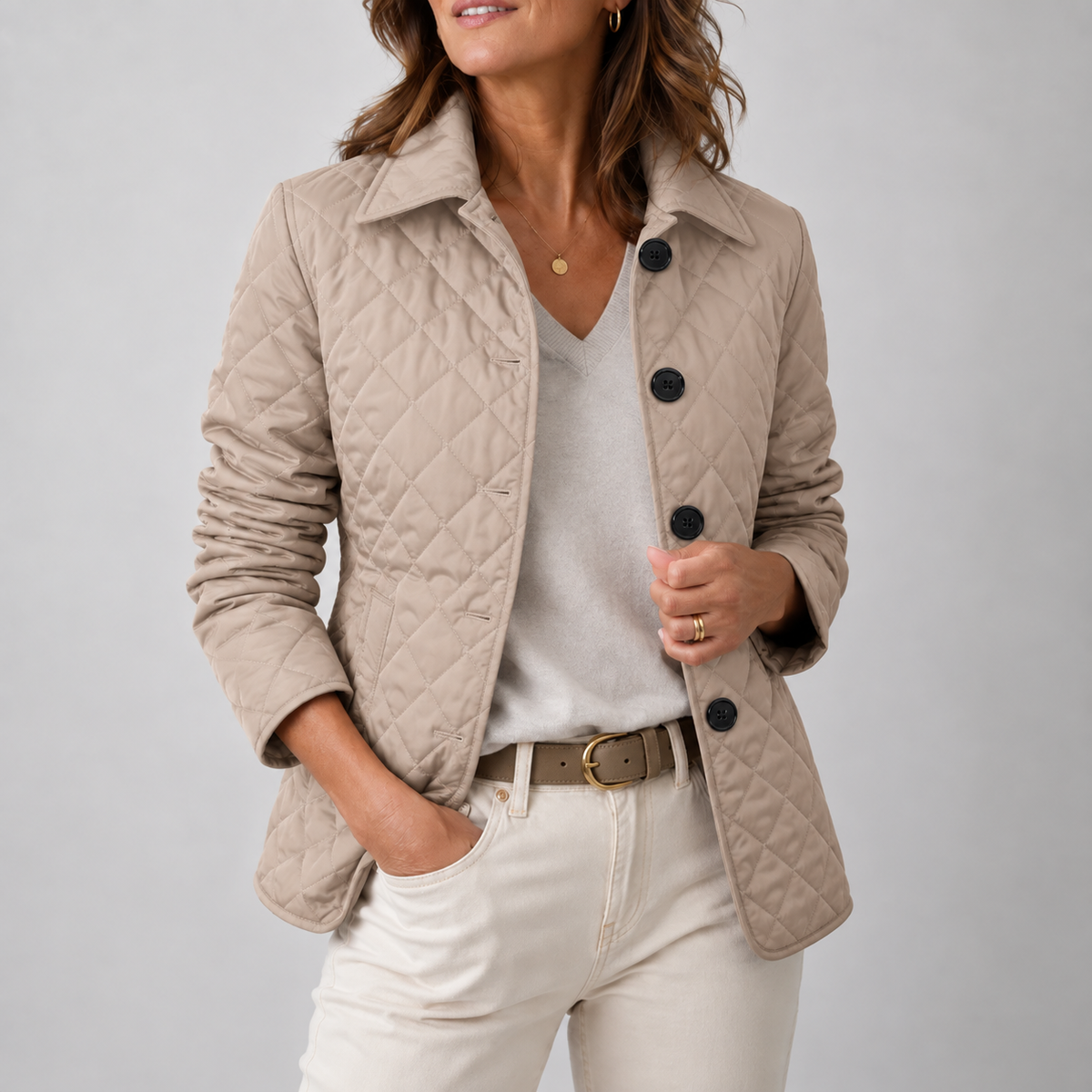 Veste matelassée femme à col montant et coupe longue 1