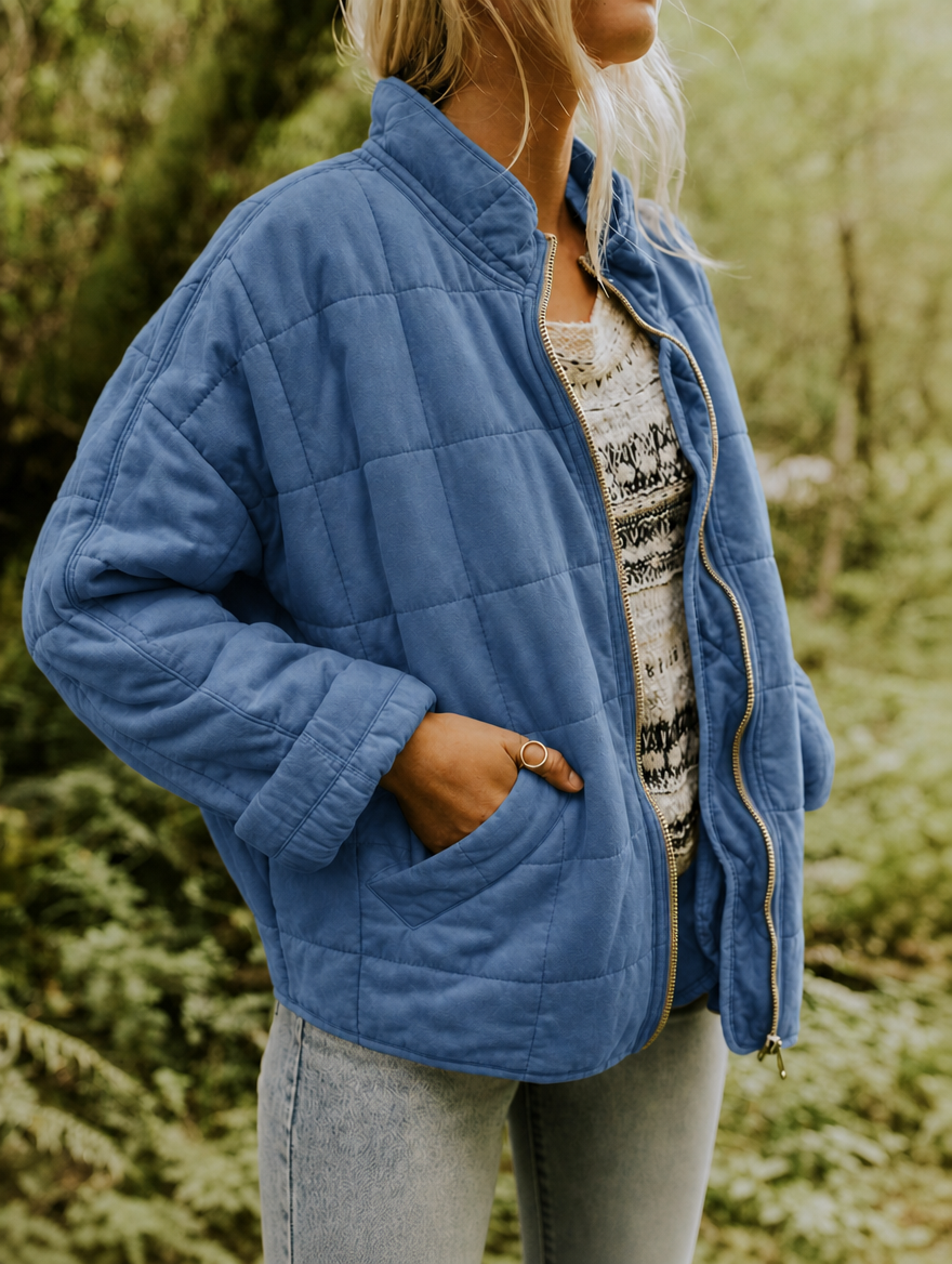 Veste matelassée femme oversize à col montant, fermeture éclair et poches 5
