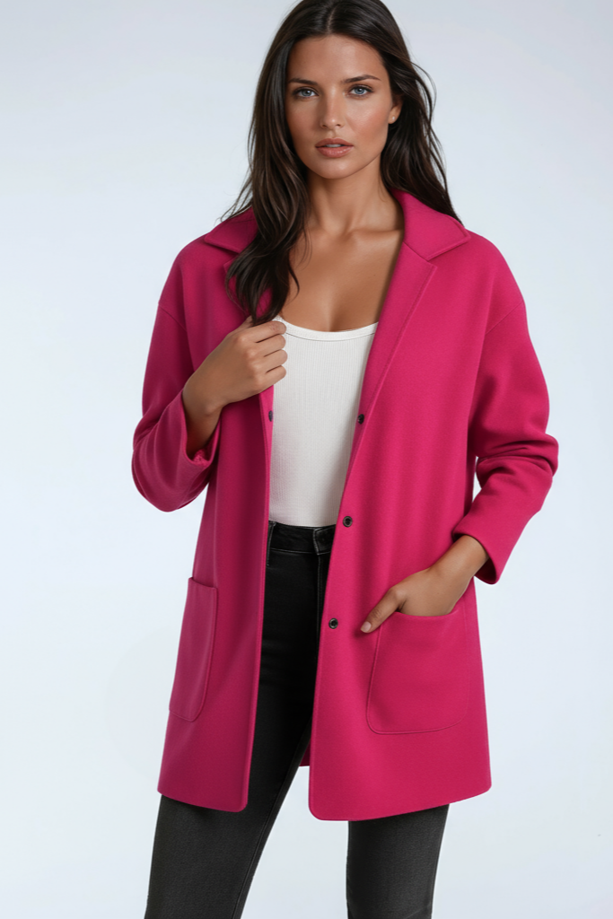 Veste mi-longue femme en laine mélangée à capuche et grandes poches 4