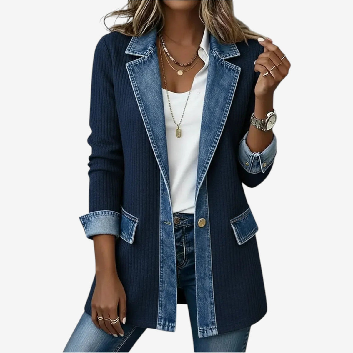 Veste mi-saison femme en maille effet denim coupe ample 6