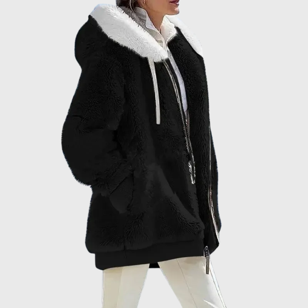 Veste polaire femme à capuche color block en sherpa coupe oversize 14