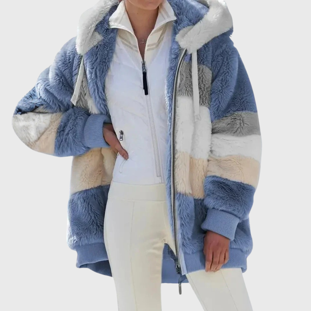 Veste polaire femme à capuche color block en sherpa coupe oversize 8