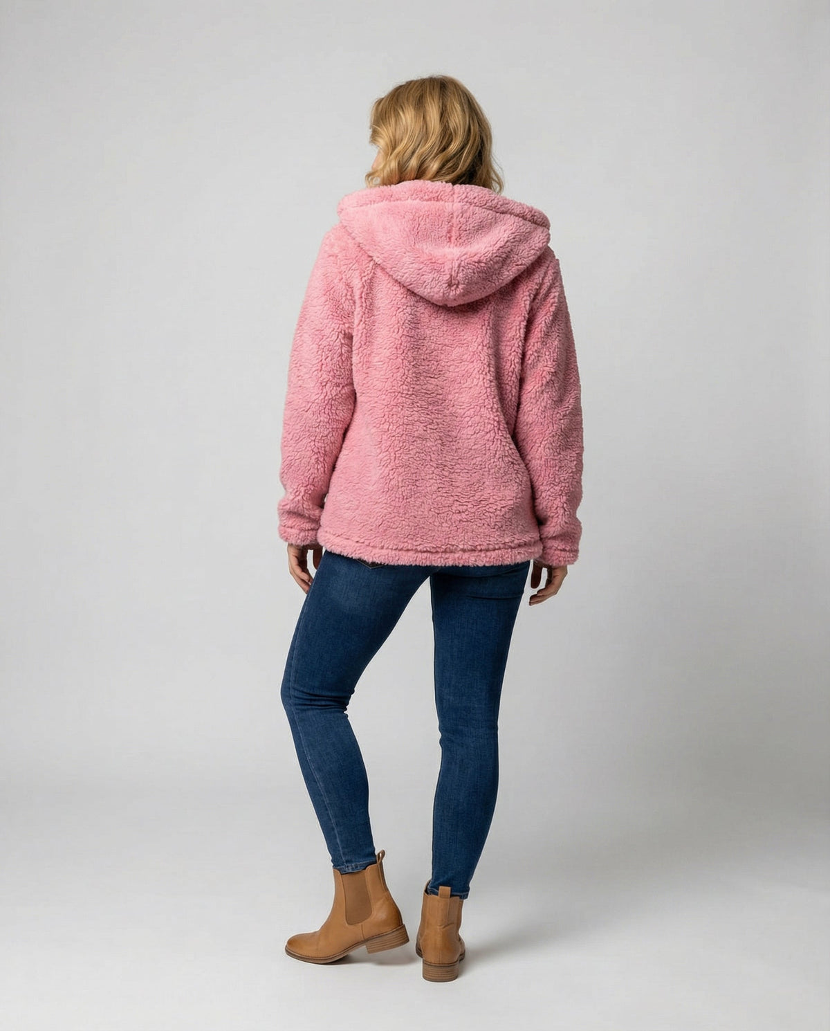 Veste polaire femme à capuche en sherpa manches longues coupe ample 3