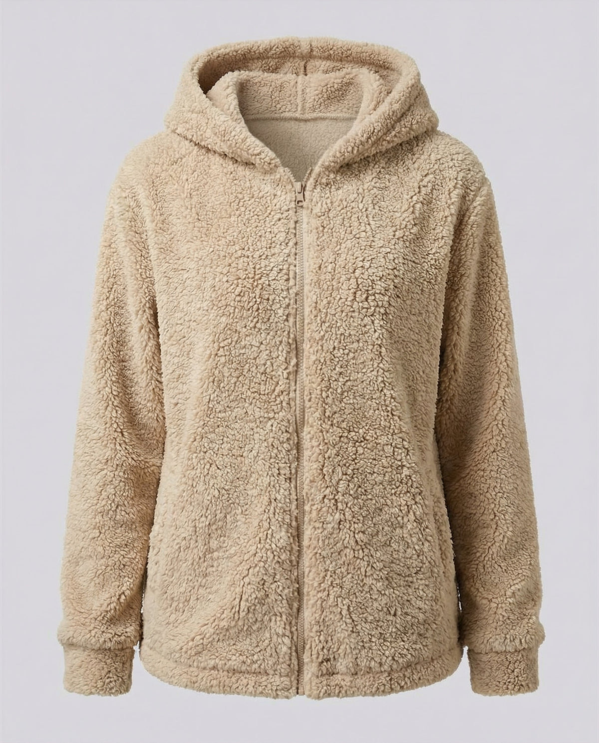 Veste polaire femme à capuche en sherpa manches longues coupe ample 6