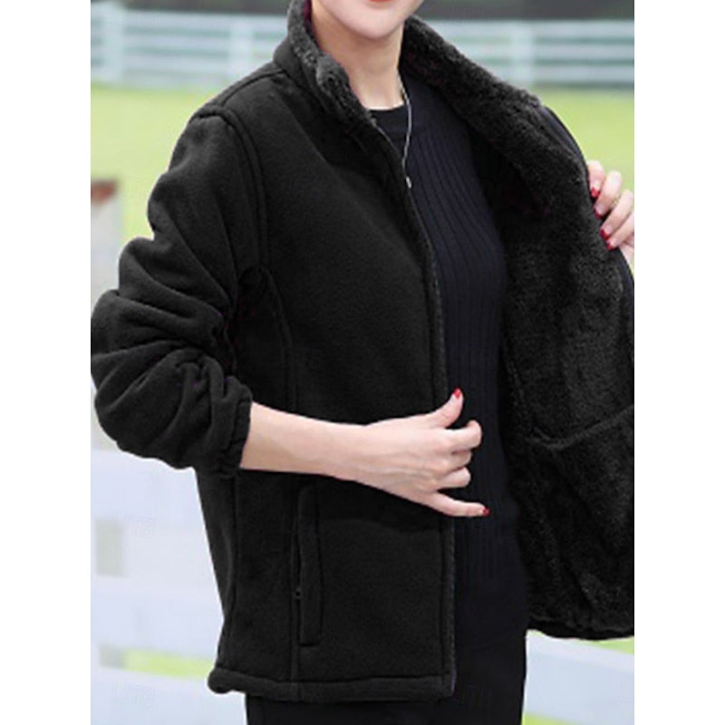 Veste polaire femme à col montant courte doublée sherpa à poches zippées 2
