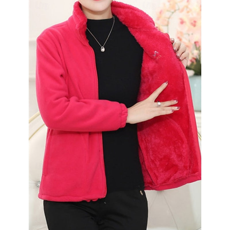 Veste polaire femme à col montant courte doublée sherpa à poches zippées 4