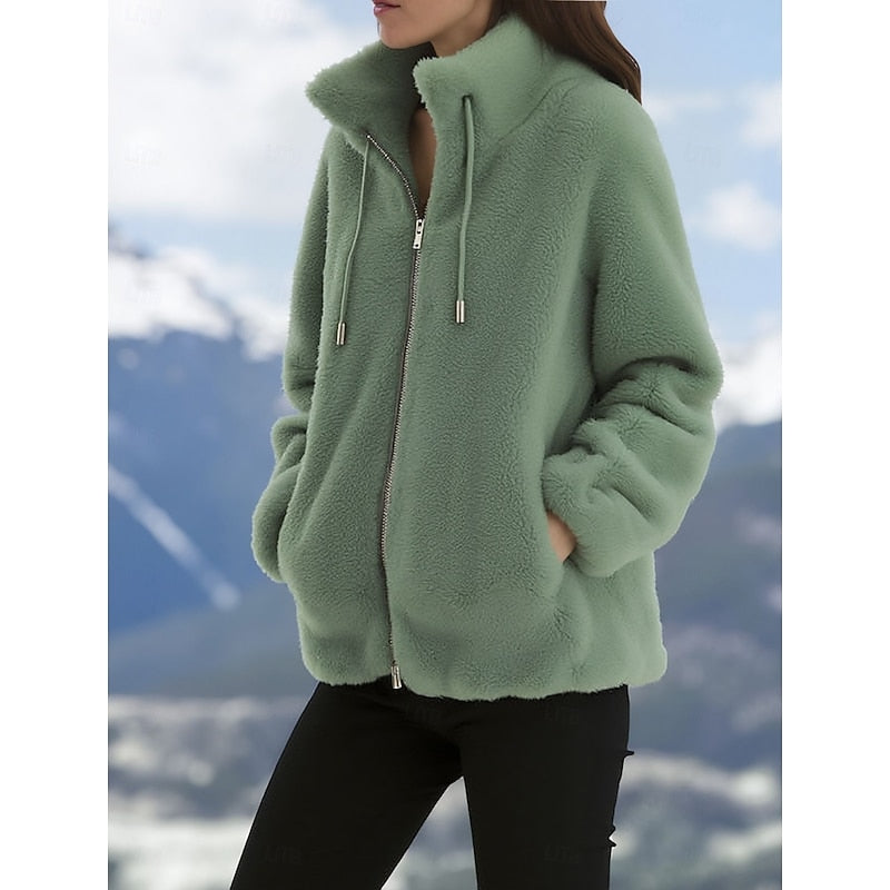 Veste polaire femme à col montant et cordon de serrage coupe ample 1