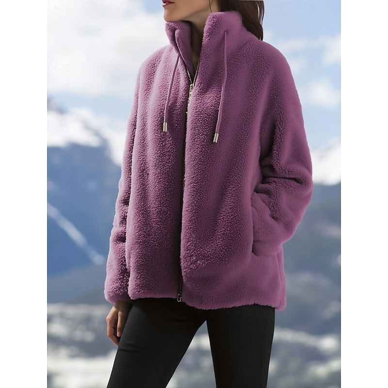 Veste polaire femme à col montant et cordon de serrage coupe ample 3