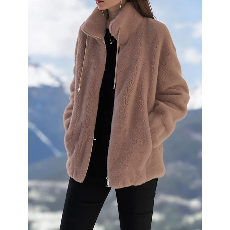 Veste polaire femme à col montant et cordon de serrage coupe ample 4