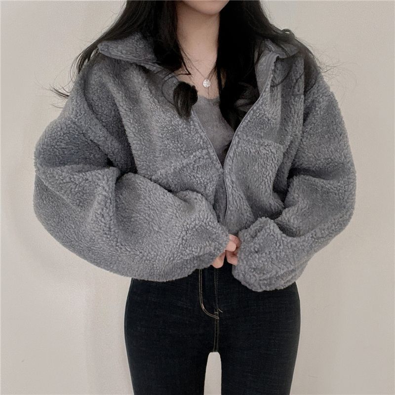 Veste polaire femme courte à fermeture éclair coupe oversize 3