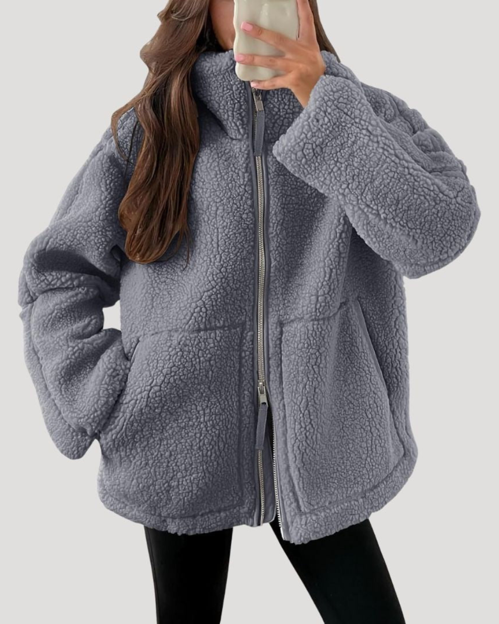 Veste polaire femme effet teddy à fermeture éclair coupe oversize 7