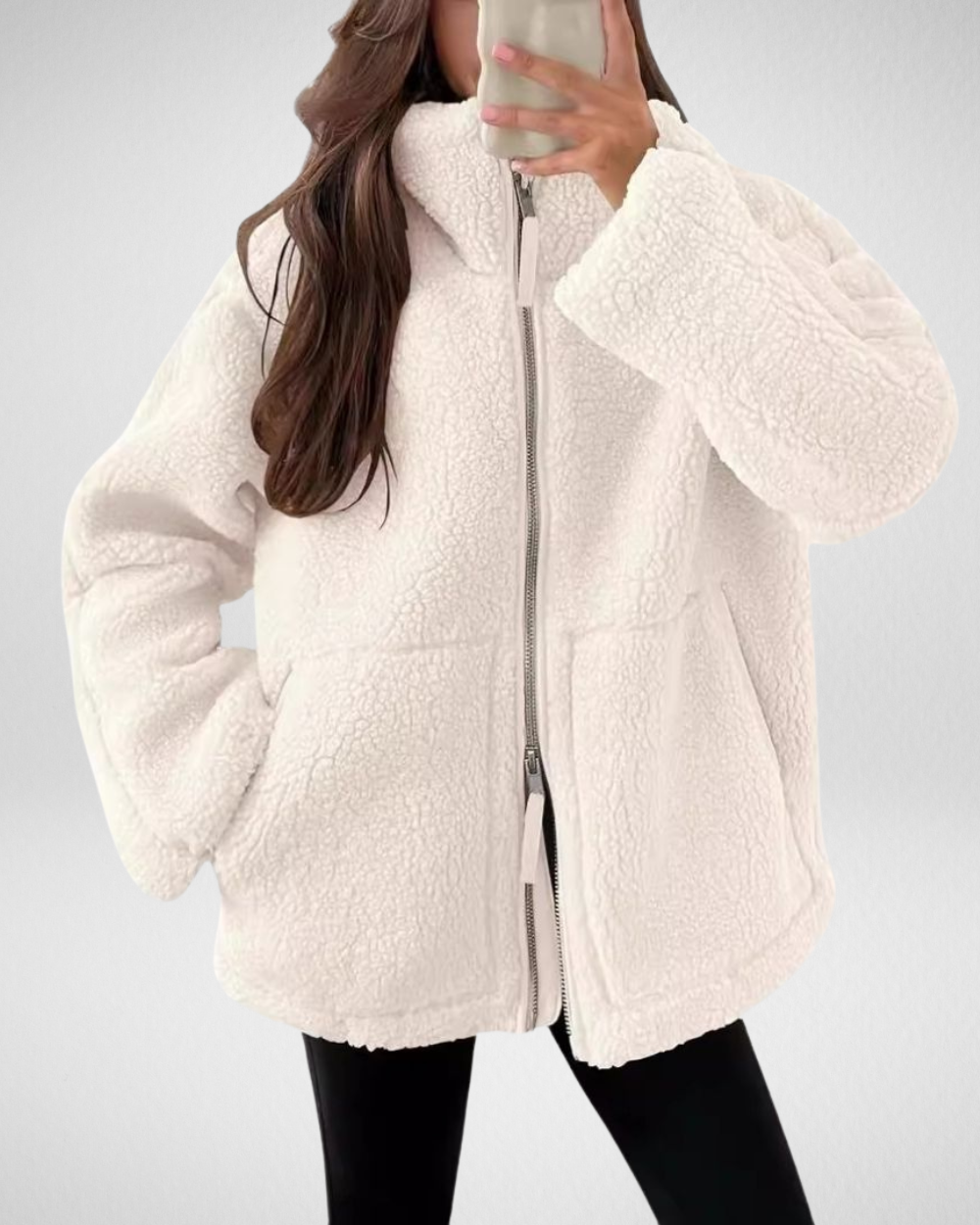 Veste polaire femme effet teddy à fermeture éclair coupe oversize 9