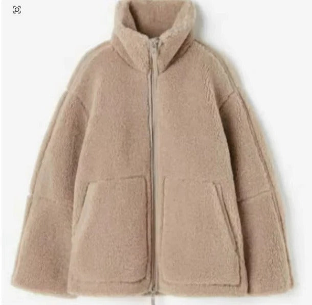 Veste polaire femme en sherpa à col montant coupe droite 2