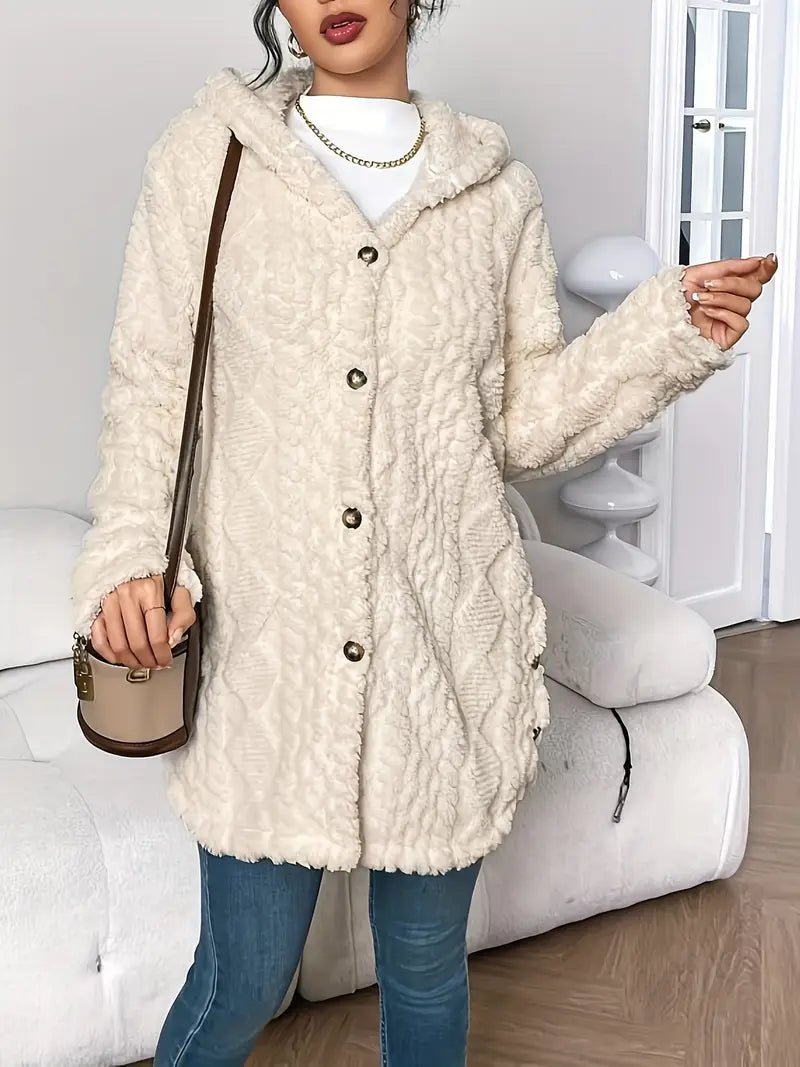 Veste polaire femme longue à capuche en peluche à texture tricotée 10