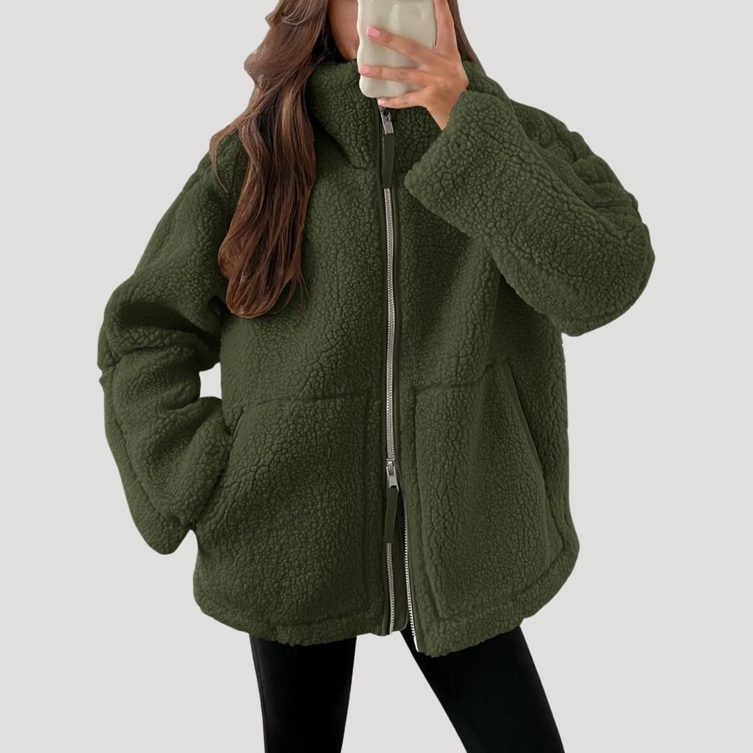 Veste polaire femme teddy zippée à col montant coupe oversize 5