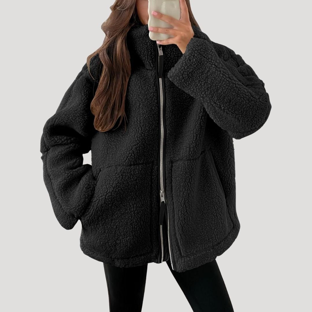 Veste polaire femme teddy zippée à col montant coupe oversize 6