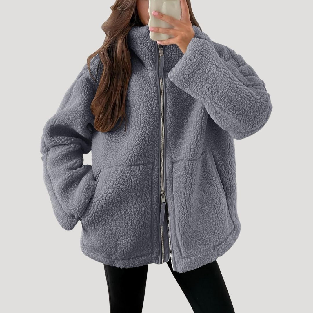 Veste polaire femme teddy zippée à col montant coupe oversize 7