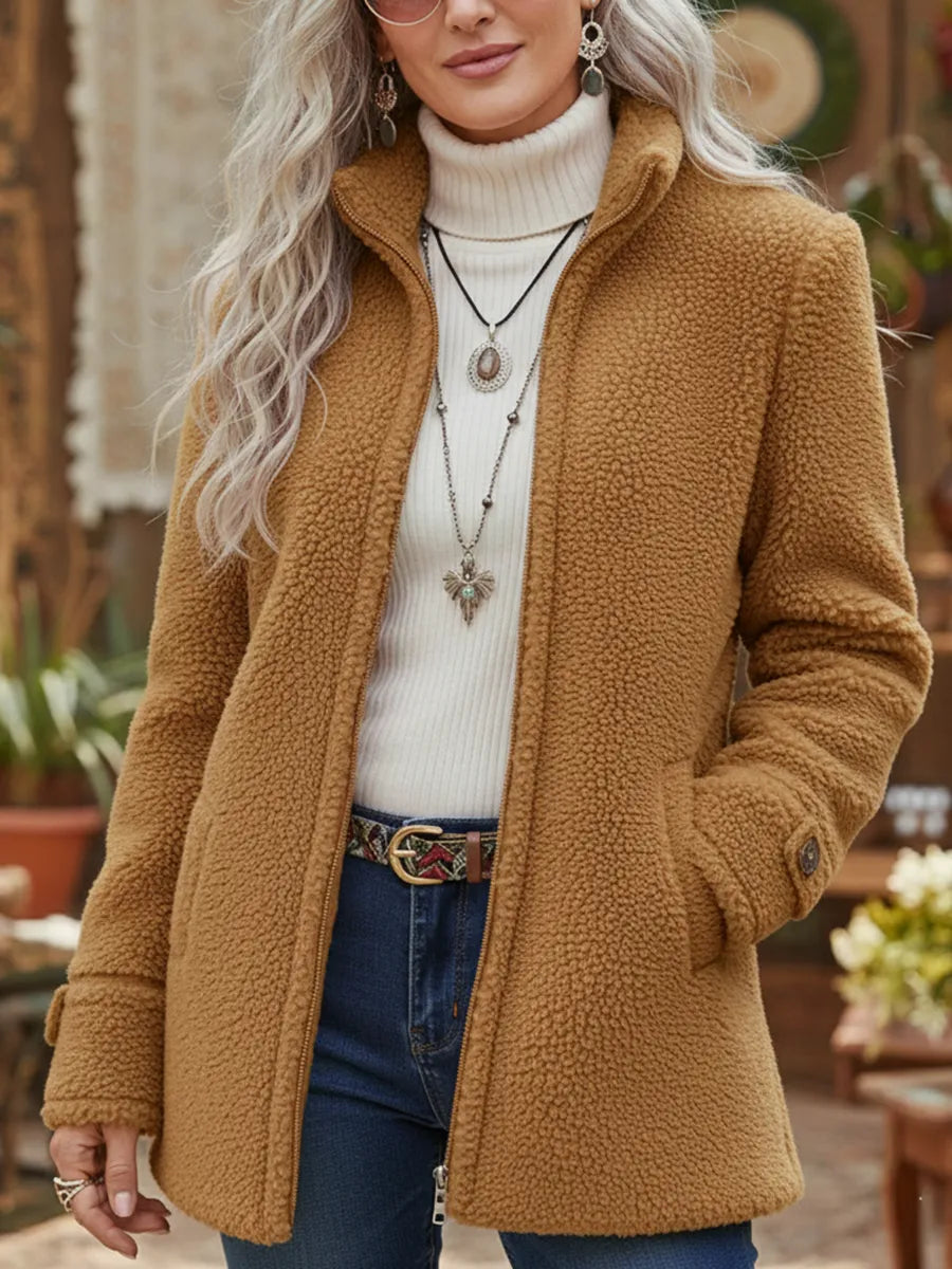 Veste polaire femme zippée à col montant mi-longue 3