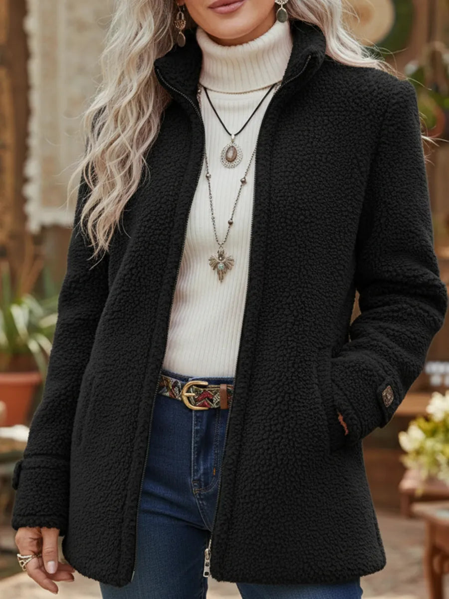 Veste polaire femme zippée à col montant mi-longue 4