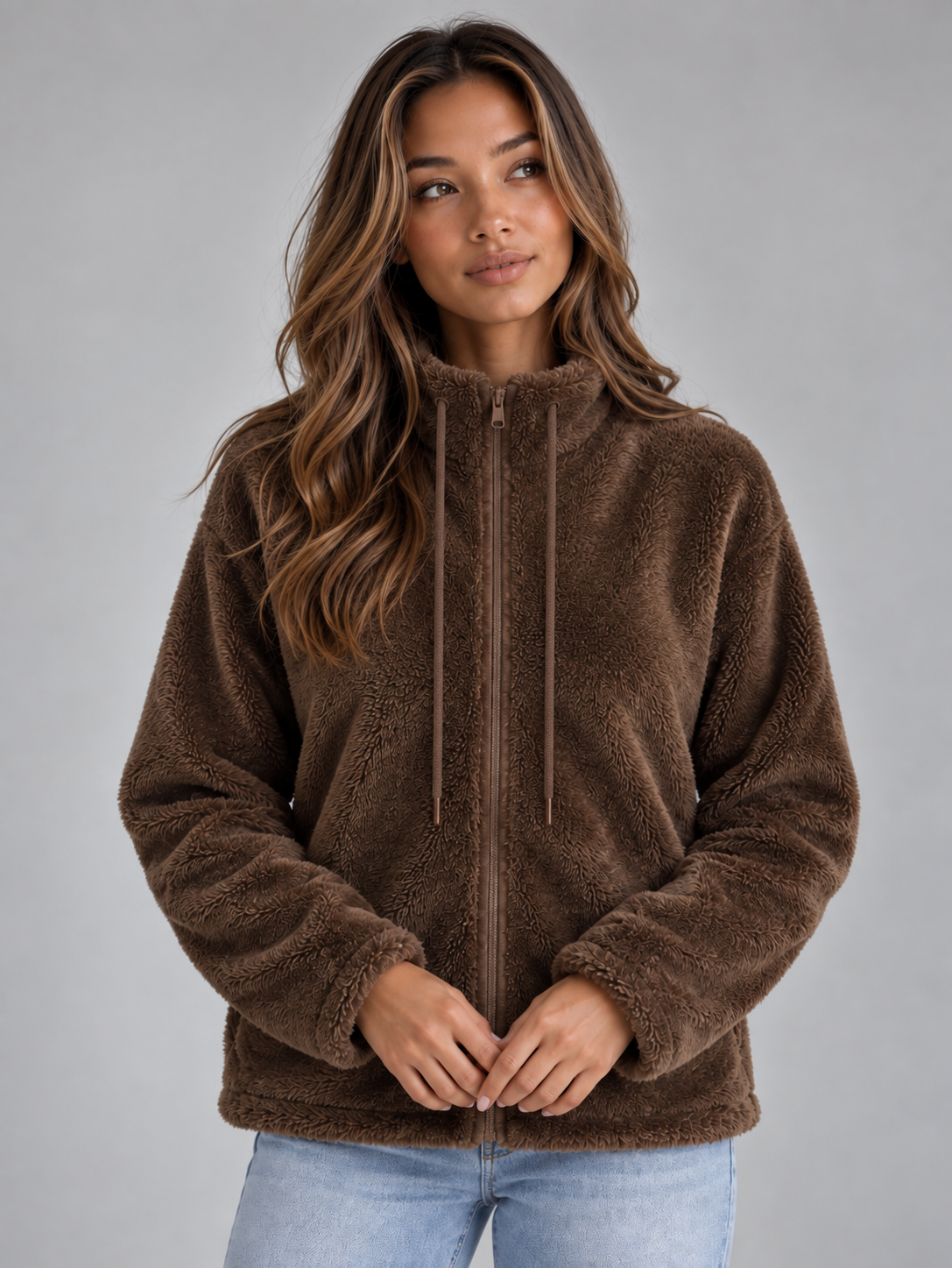 Veste polaire femme zippée effet peluche à col montant 2