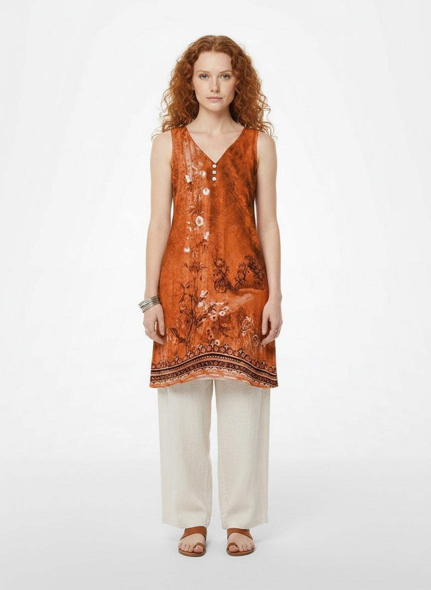 Full body view of the model wearing Robe mini légère sans manches femme