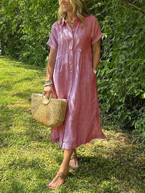 Robe chemise midi rayée boutonnée femme