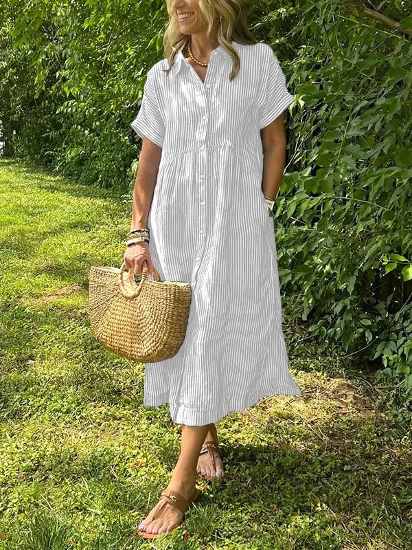 Robe chemise midi rayée boutonnée femme
