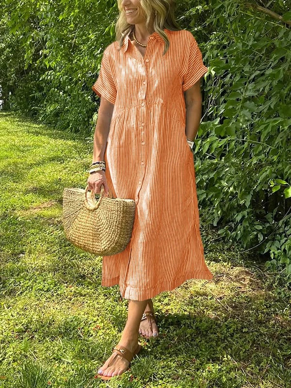 Robe chemise midi rayée boutonnée femme