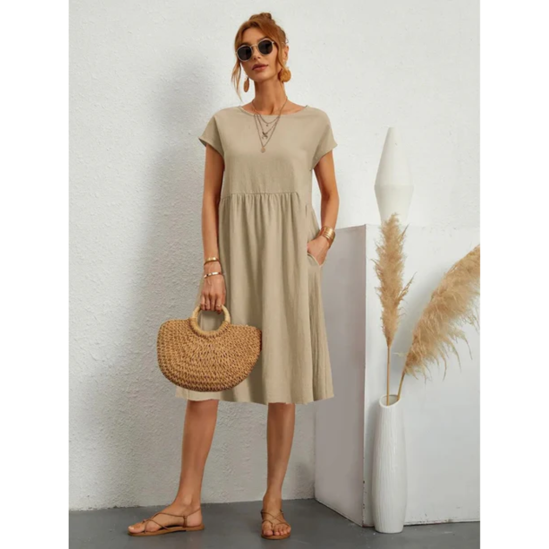 Robe midi d’été élégante à manches courtes femme