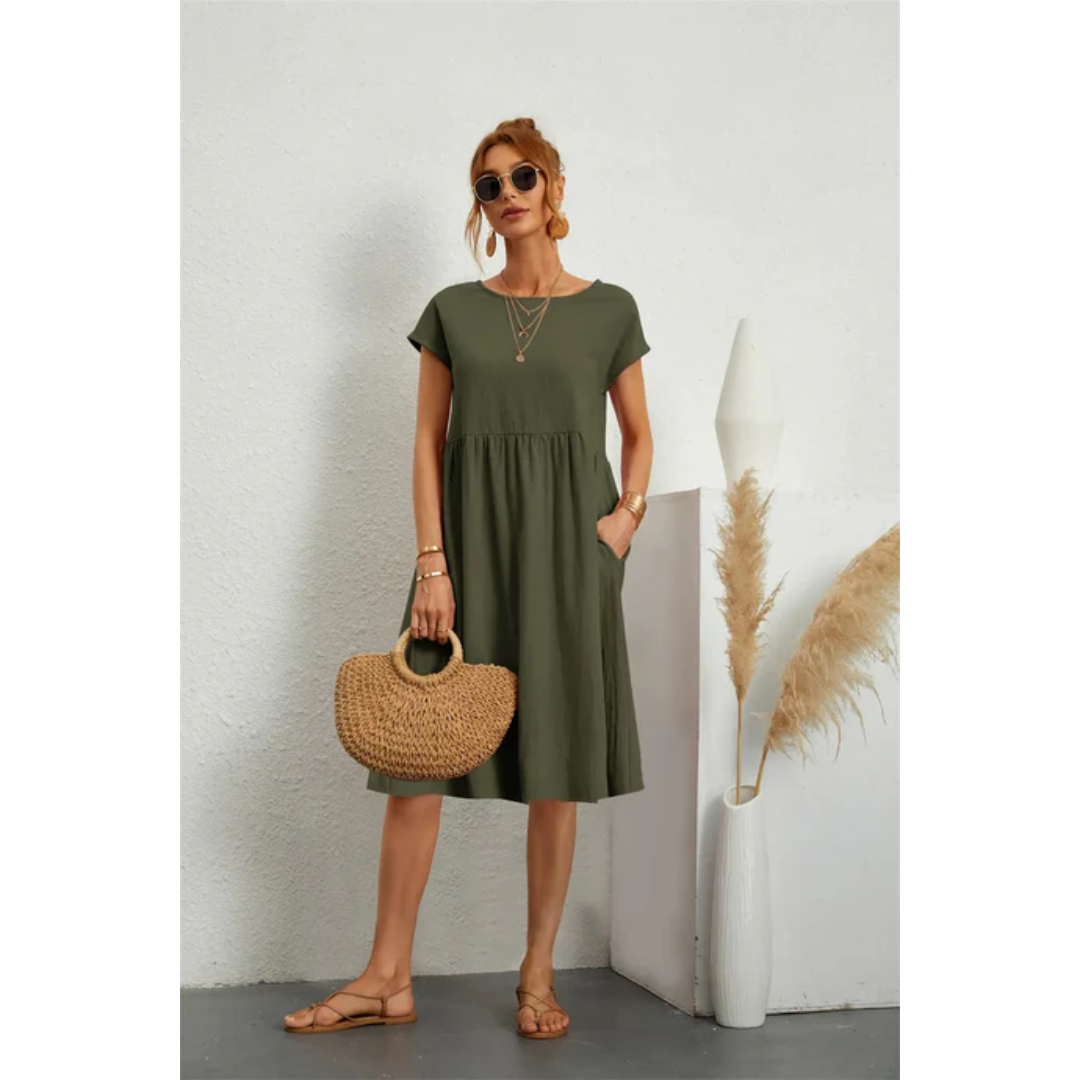 Robe midi d’été élégante à manches courtes femme
