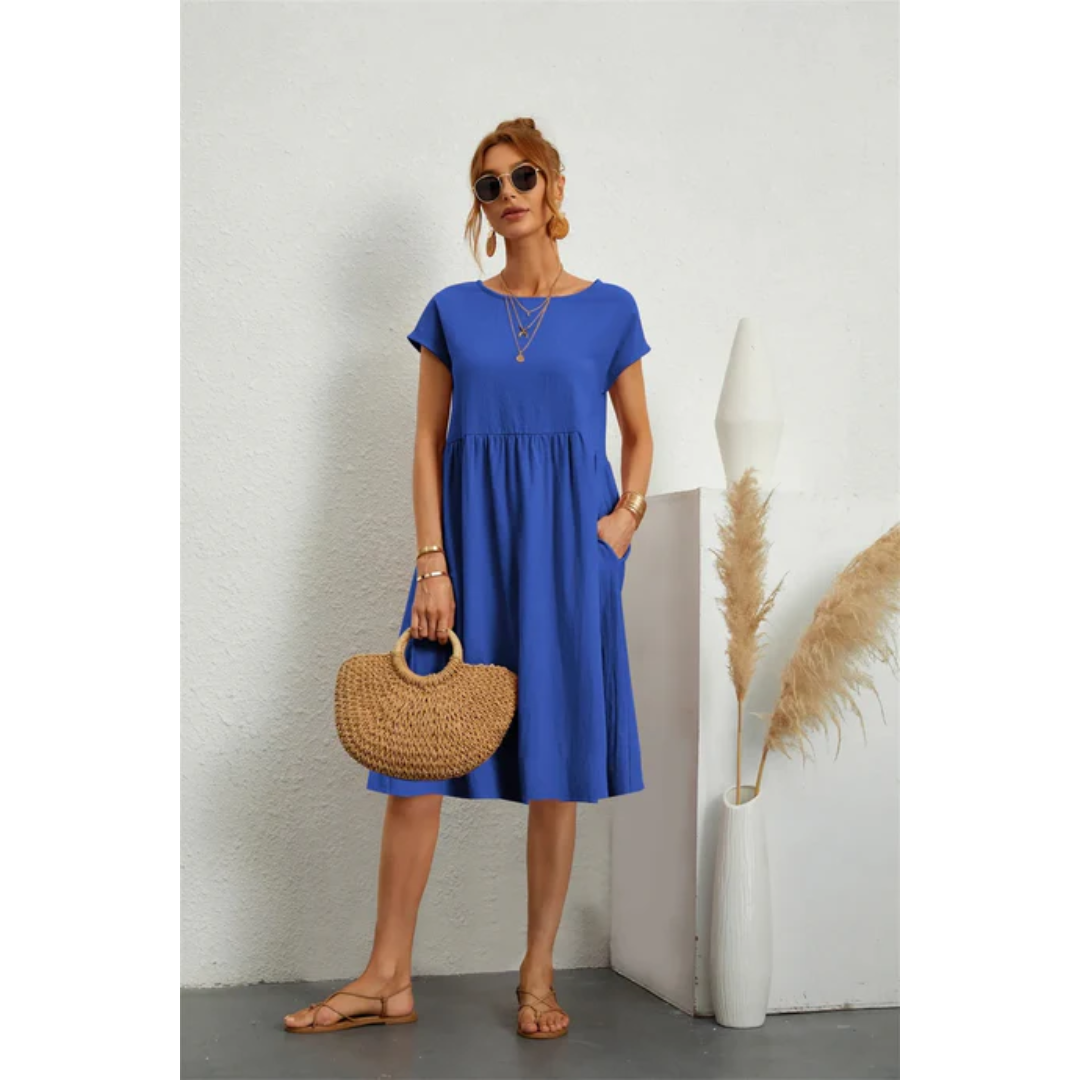 Robe midi d’été élégante à manches courtes femme