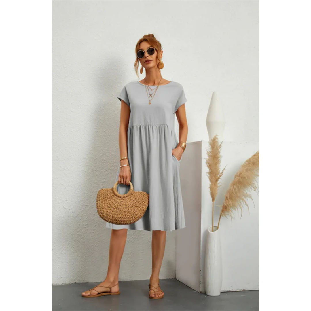 Robe midi d’été élégante à manches courtes femme