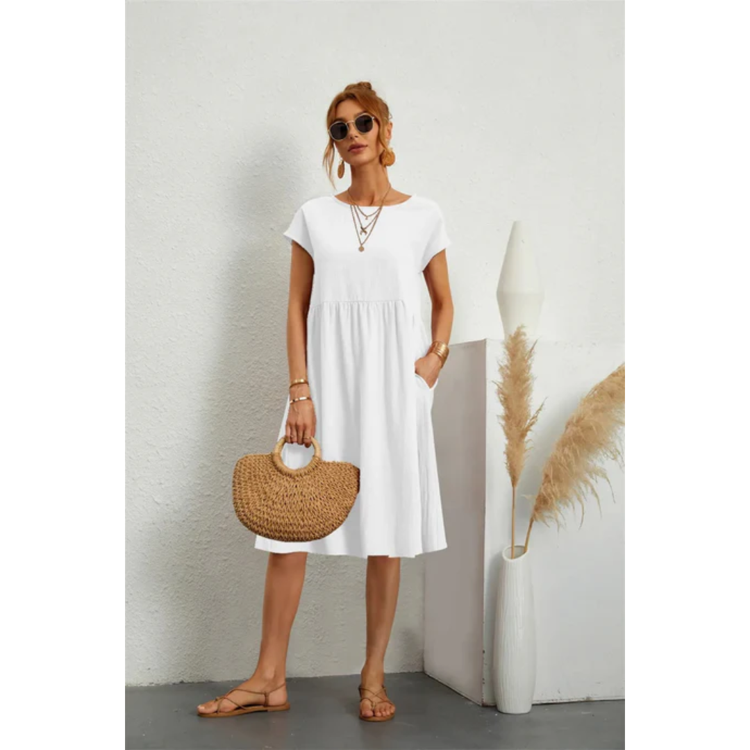 Robe midi d’été élégante à manches courtes femme
