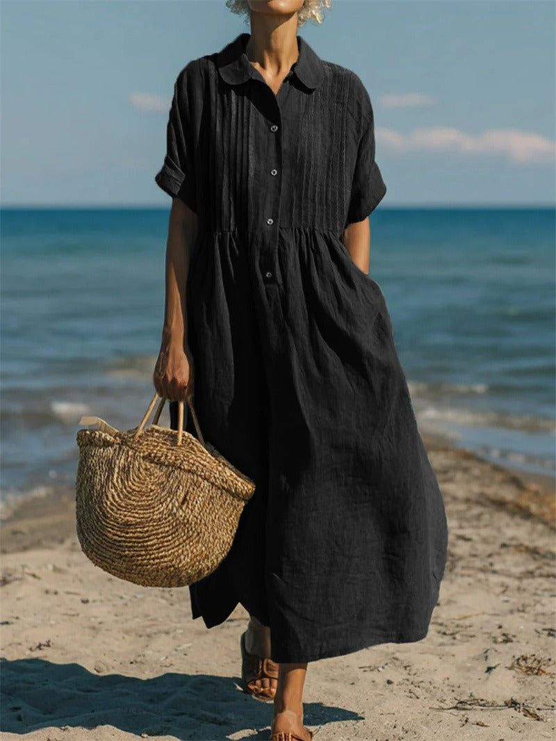 Robe en lin fluide à boutons sur le devant
