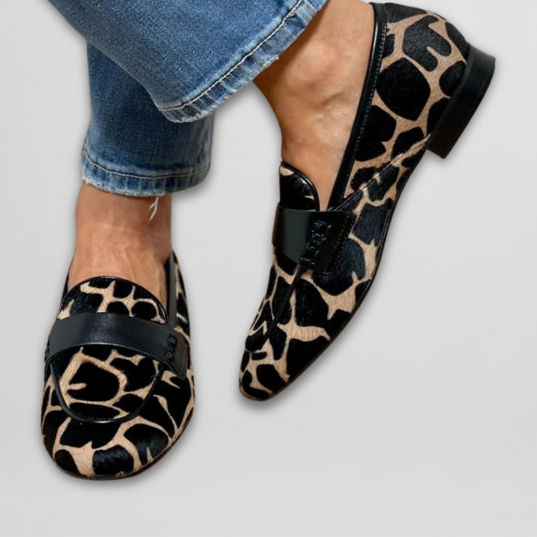 Mocassins femme à imprimé animalier et semelle souple 1