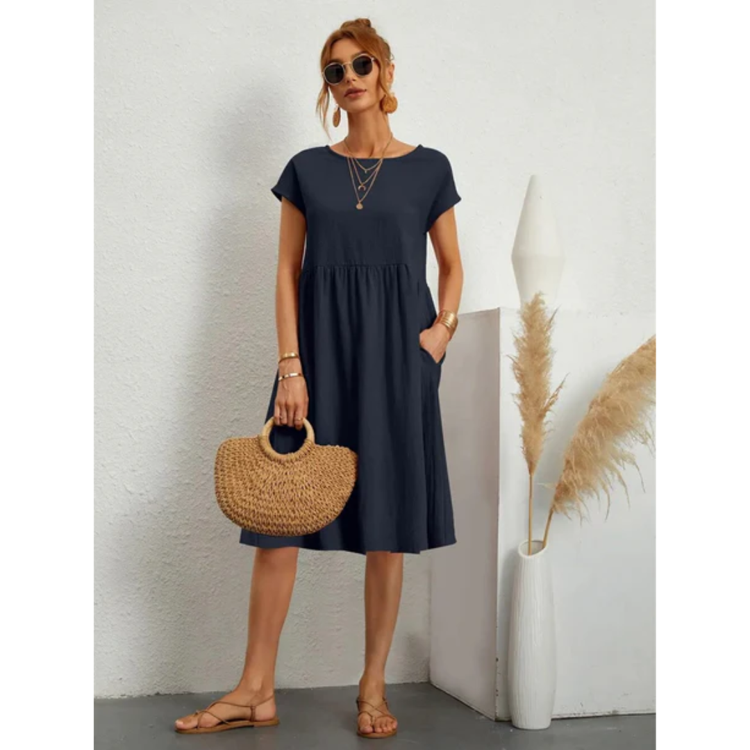 Robe midi d’été élégante à manches courtes femme