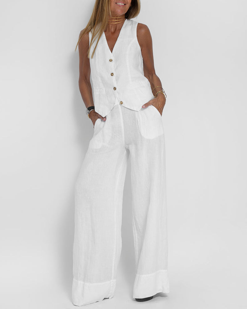 Gilet avec pantalon long et large fluide femme