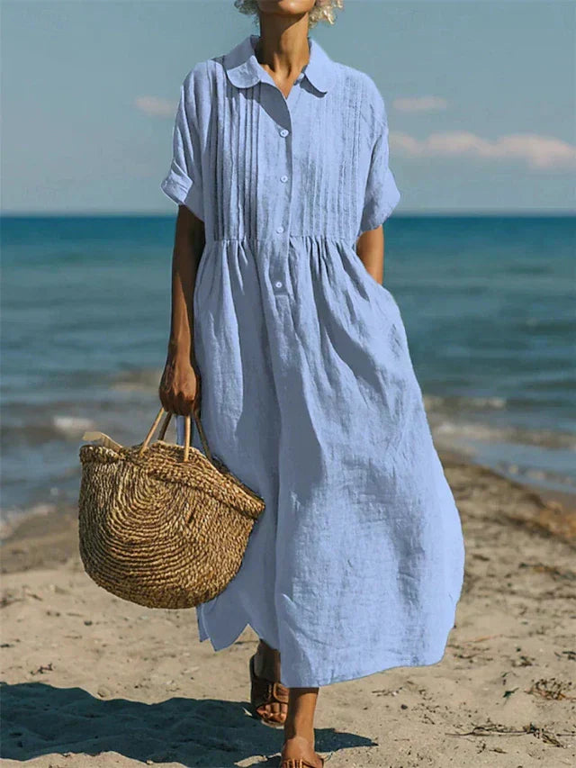 Robe en lin fluide à boutons sur le devant