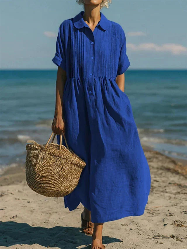Robe en lin fluide à boutons sur le devant