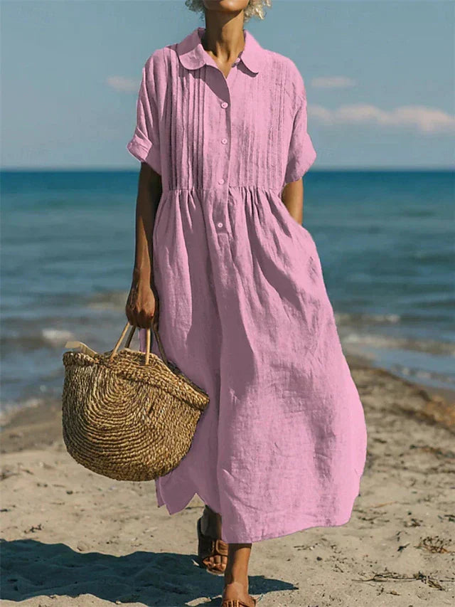 Robe en lin fluide à boutons sur le devant