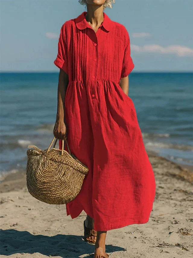 Robe en lin fluide à boutons sur le devant