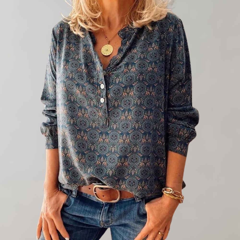Blouse femme bohème à imprimé et coupe décontractée