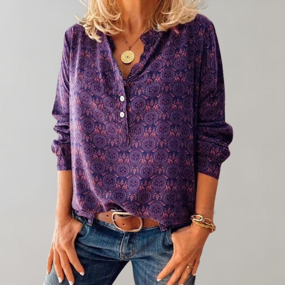 Blouse femme bohème à imprimé et coupe décontractée