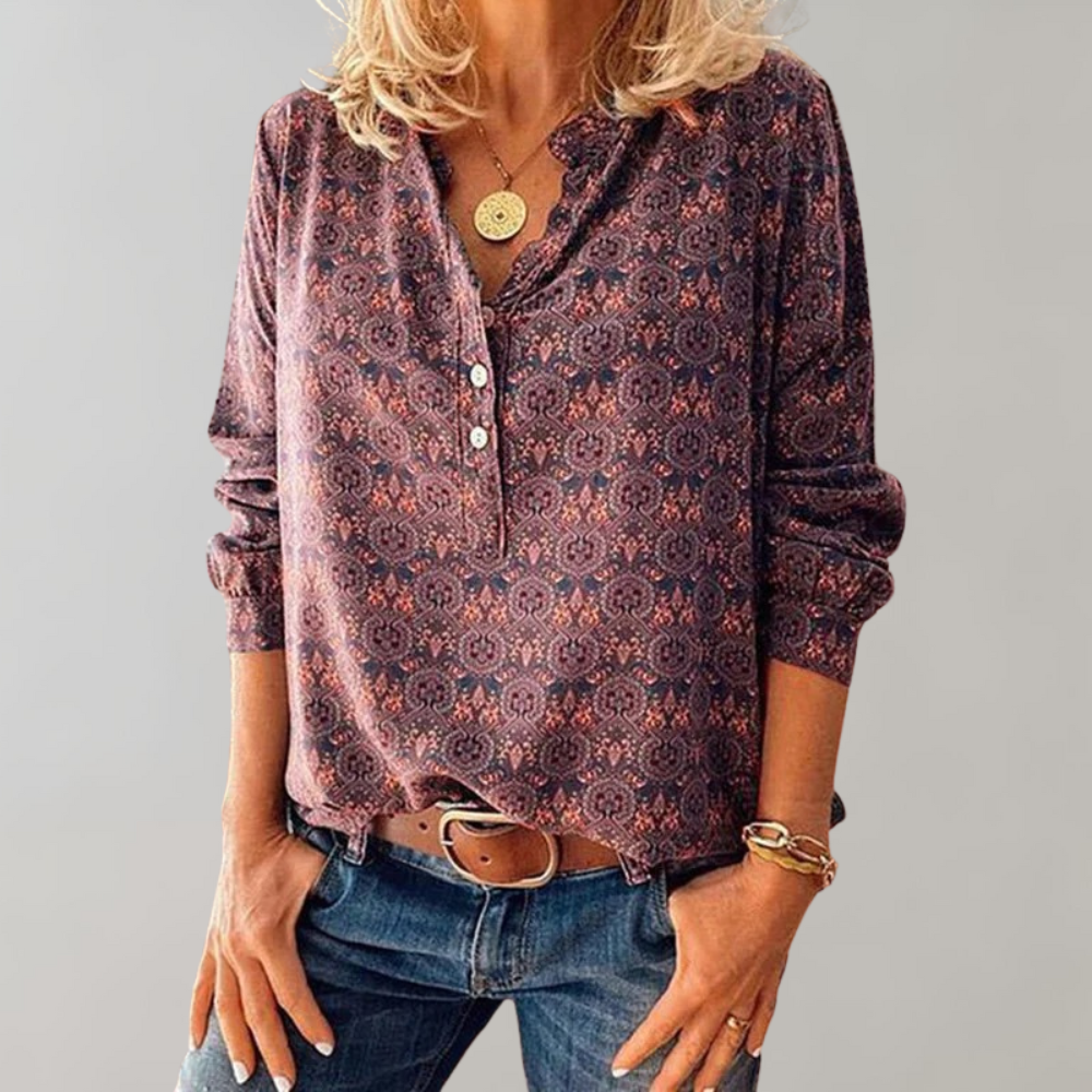 Blouse femme bohème à imprimé et coupe décontractée