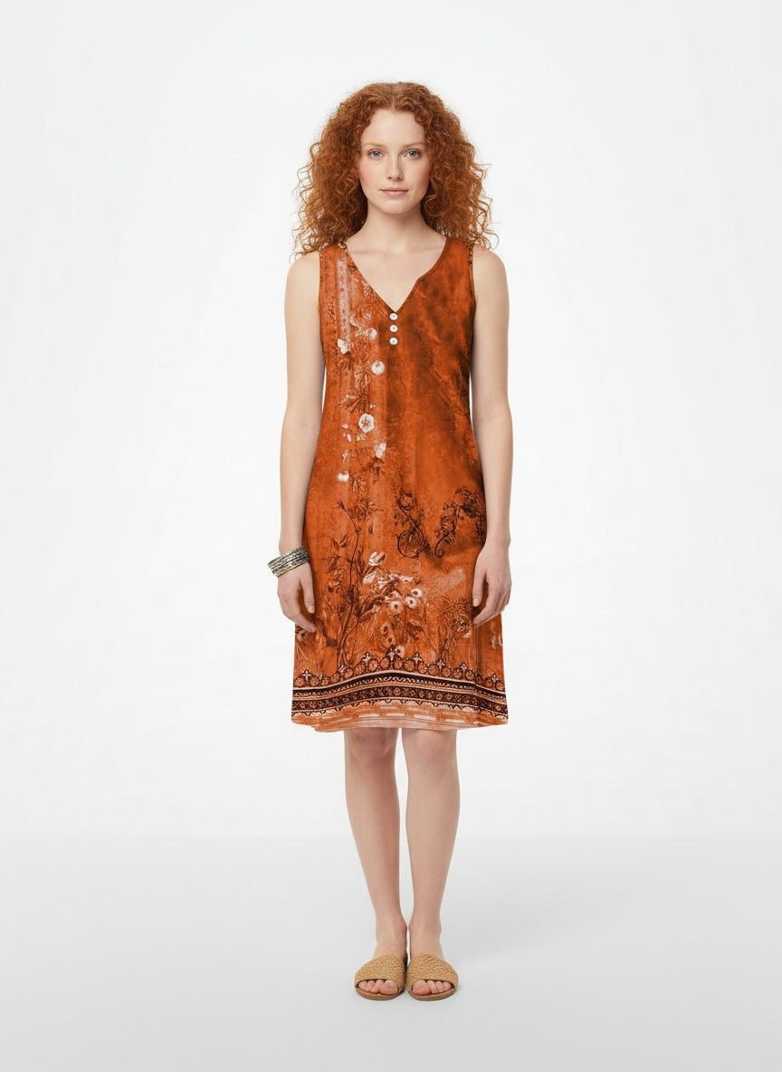 Full body view of the model wearing Robe mini légère sans manches femme