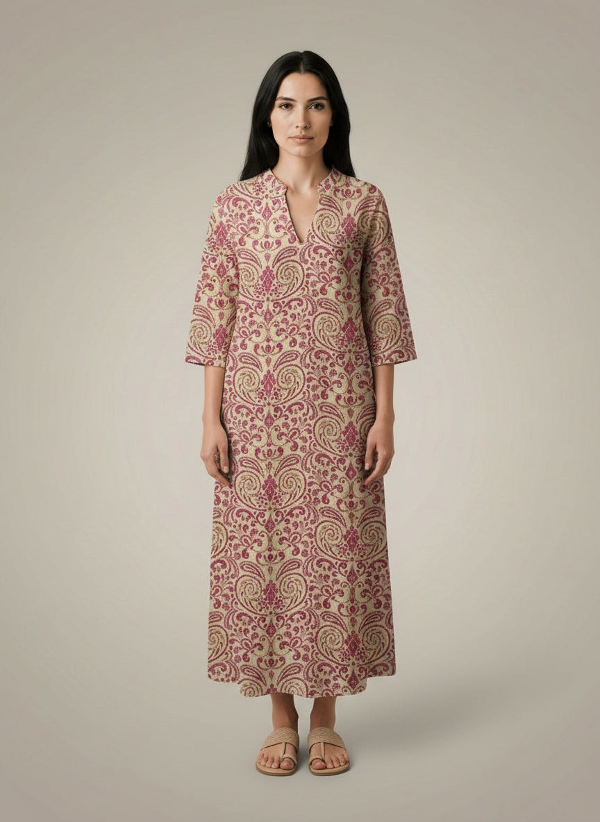 Full body view of the model wearing Robe midi à imprimé floral et col en V femme